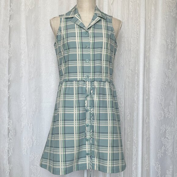 Byrdie Golf Women's Hayden Dress XS Blue Check Plaid Mini Tie Waist Sleeveless - Picture 2 of 7